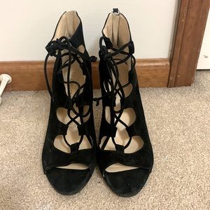 Nine West Black Suede Lace Up Heels